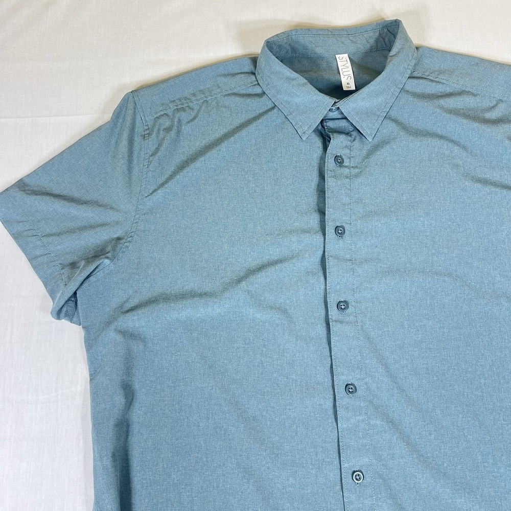 Stylus Mens XL Short Sleeve Button Up Shirt Blue Casual Lightweight